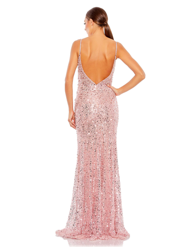 Shop Mac Duggal Embellished Plunge Neck Sleeveless Trumpet Gown In Rose