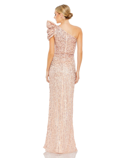 Shop Mac Duggal Embellished Puff One Shoulder Gown In Apricot