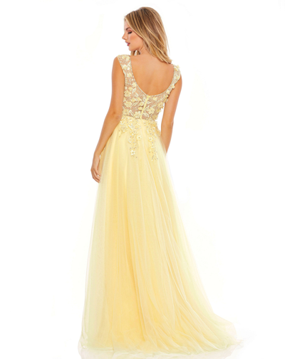Shop Mac Duggal Embellished Illusion Bustier A Line Gown - Final Sale In Yellow