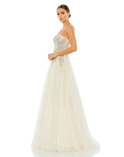 Shop Mac Duggal Embroidered One Shoulder Bodice Ballgown - Final Sale In Champagne