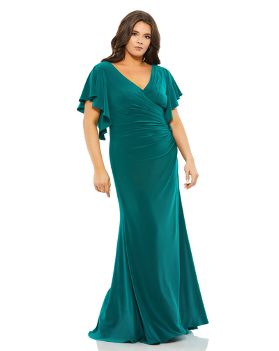 Shop Mac Duggal Faux Wrap Butterfly Sleeve Gown (plus) In Emerald Green