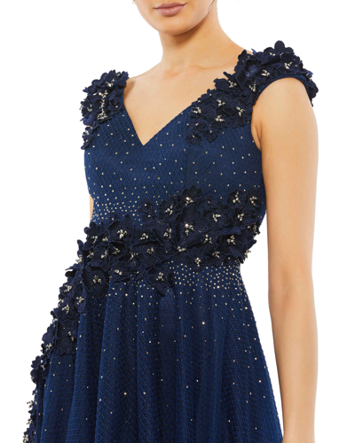 Shop Mac Duggal Floral Applique A-line Evening Gown In Midnight