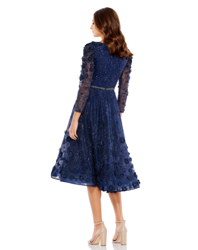 Shop Mac Duggal Floral Appliqué Fit And Flare Dress In Midnight
