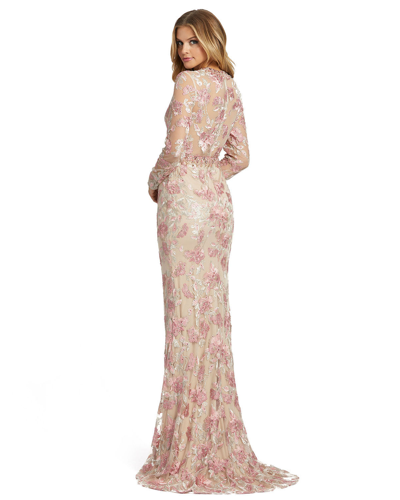 Shop Mac Duggal Floral Embroidered Illusion Long Sleeve Trumpet Gown In Nude Rose