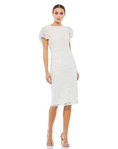 Shop Mac Duggal Flounce Sleeve Midi Dress In White