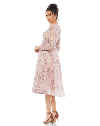 Shop Mac Duggal Floral Embellished Long Sleeve A-line Dress - Final Sale In Rose Pink