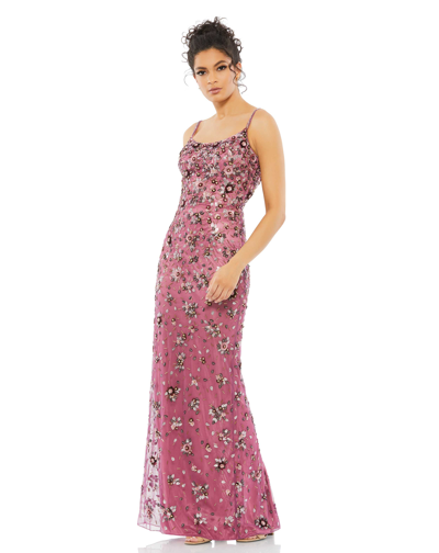 Shop Mac Duggal Floral Embellished Scoop Neck Evening Gown In Raspberry