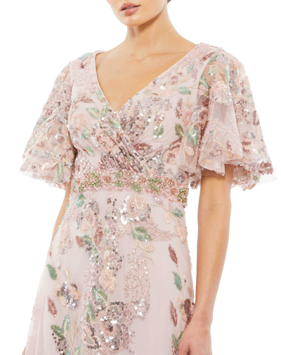 Mac Duggal Sequin Floral Butterfly Sleeve A-line Gown In Rose Pink