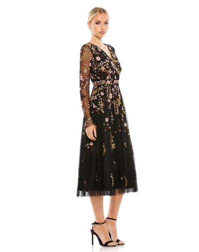 Shop Mac Duggal Floral Embroidered A-line Cocktail Dress In Black Multi