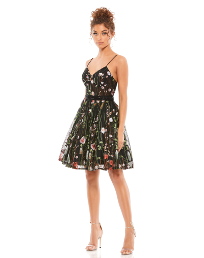 Shop Mac Duggal Floral Embroidered Bustier A-line Dress In Black Multi