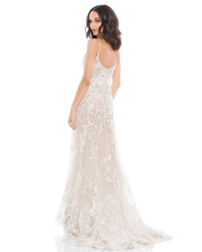 Mac Duggal Floral Embroidered Corset Bodice Gown In Nude/multi