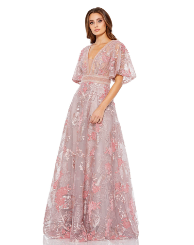 Shop Mac Duggal Embroidered Flounce Sleeve A Line Gown In Pink