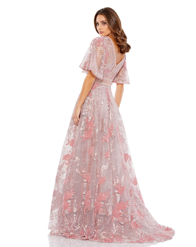 Shop Mac Duggal Embroidered Flounce Sleeve A Line Gown In Pink