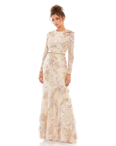 Shop Mac Duggal Floral Embroidered Lace Trumpet Gown In Blush