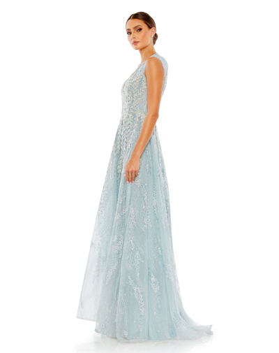 Shop Mac Duggal Embroidered Sleeveless A Line Gown In Ice Blue
