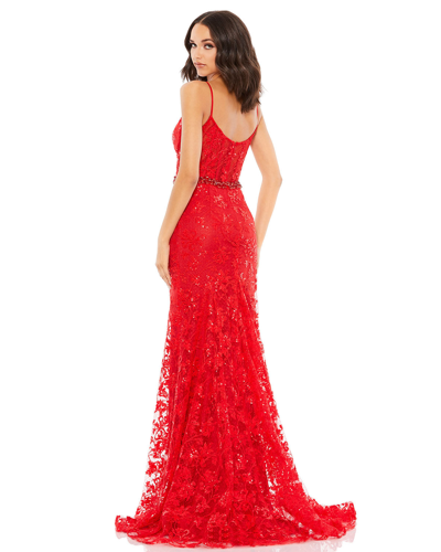 Shop Mac Duggal Embroidered Illusion Bodice Sleeveless Trumpet Gown In Red