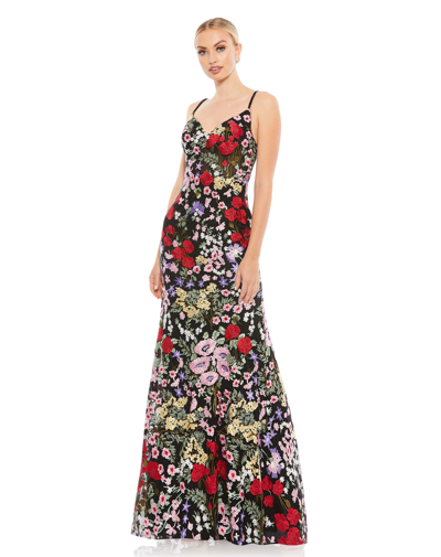 Shop Mac Duggal Floral Embroidered Lace Sweetheart Gown In Black Multi