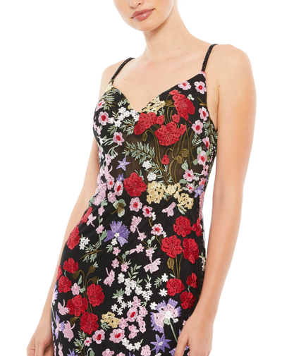 Mac Duggal Floral Embroidery Lace Column Gown In Black Multi