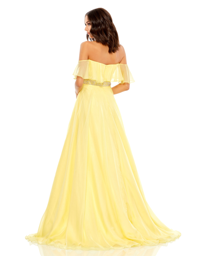Shop Mac Duggal Flowy Off-the-shoulder Gown - Final Sale In Lemon