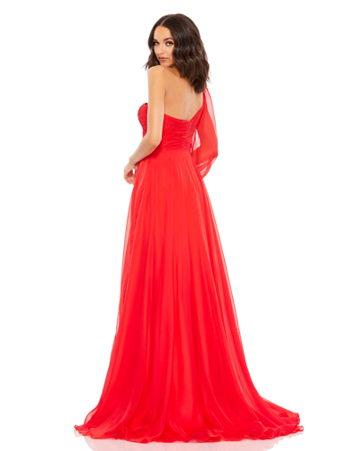 Shop Mac Duggal Flowy One Sleeve Chiffon Gown In Red