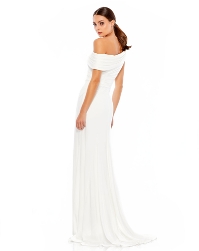 Shop Ieena For Mac Duggal Foldover Off-the-shoulder Slit Gown In White