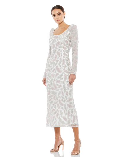 Shop Mac Duggal Foliage Embellished Midi Sheath Dress - Final Sale In Ivory