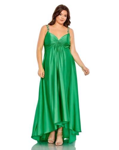 Shop Mac Duggal Front Twist Knot Sleeveless High Low Gown (plus) In Green