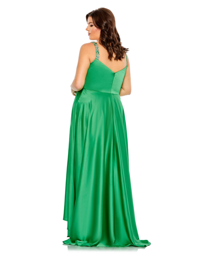 Shop Mac Duggal Front Twist Knot Sleeveless High Low Gown (plus) In Green