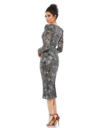 Shop Mac Duggal Geo Embellished Midi Sheath Dress In Charcoal