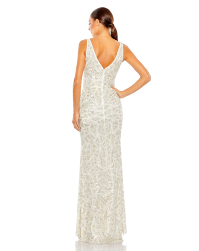 Shop Mac Duggal Embellished V Neck Sleeveless Gown In Ivory