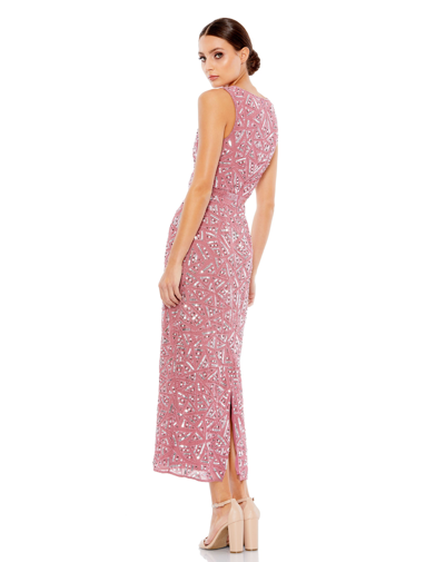Shop Mac Duggal Geometric Patterned Sequin Midi Dress - Final Sale In Rosewood
