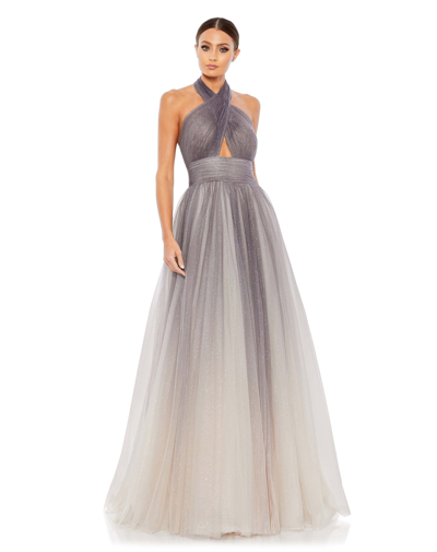 Shop Mac Duggal Glitter Ombre Halter Neck Ballgown In Charcoal Ombre