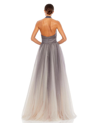 Shop Mac Duggal Glitter Ombre Halter Neck Ballgown In Charcoal Ombre