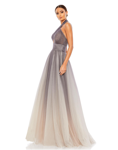 Mac Duggal Sequin Halter Neck A-line Tulle Gown In Charcoal Ombre
