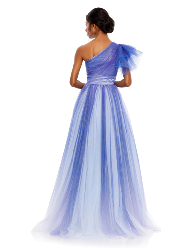 Shop Mac Duggal Glitter Ombre Ruffled One Shoulder Ballgown In Royal/ombre