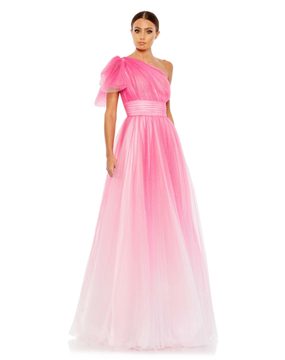 Shop Mac Duggal Glitter Ombre Ruffled One Shoulder Ballgown In Hot Pink/ombre