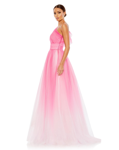 Shop Mac Duggal Glitter Ombre Ruffled One Shoulder Ballgown In Hot Pink/ombre