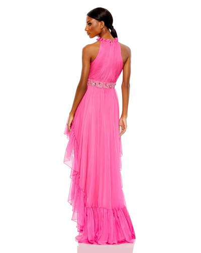 Shop Mac Duggal Halter Neck High Low Flowy Gown - Final Sale In Hot Pink