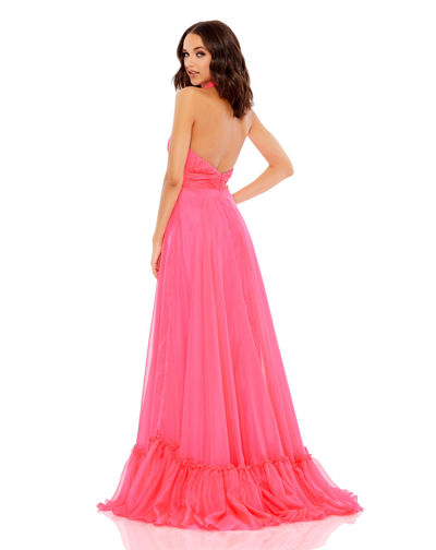 Shop Mac Duggal High Neck Tiered Chiffon Halter Gown In Hot Pink