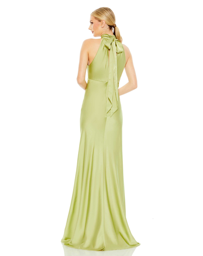 Shop Mac Duggal Keyhole Halter Empire Waist Gown In Apple Green