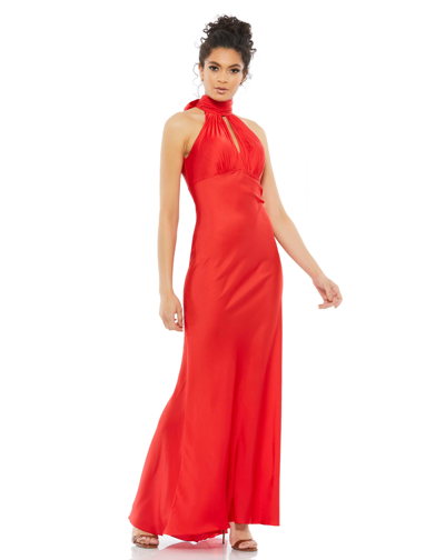 Shop Mac Duggal Keyhole Halter Empire Waist Gown In Red