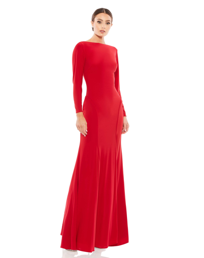 Shop Ieena For Mac Duggal Long Sleeve Cowl Back Jersey Gown In Red