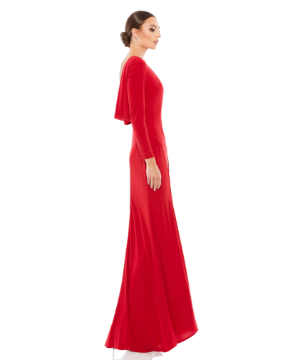 Shop Ieena For Mac Duggal Long Sleeve Cowl Back Jersey Gown In Red