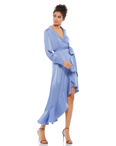 Shop Ieena For Mac Duggal Long Sleeve Faux Wrap Midi Dress In Periwinkle