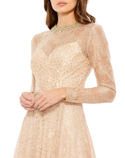 Shop Mac Duggal Long Sleeve Floral Lace Gown In Rose