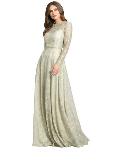 Shop Mac Duggal Long Sleeve Floral Lace Gown In Sage