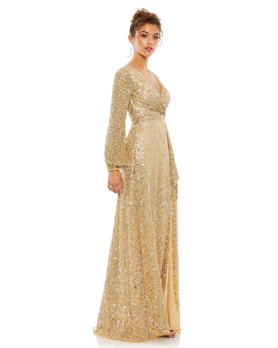 Shop Mac Duggal Multi-colored Sequin Long Sleeve Gown In Champagne