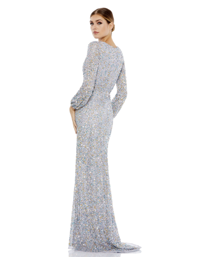 Shop Mac Duggal Multi-colored Sequin Long Sleeve Gown In Silver