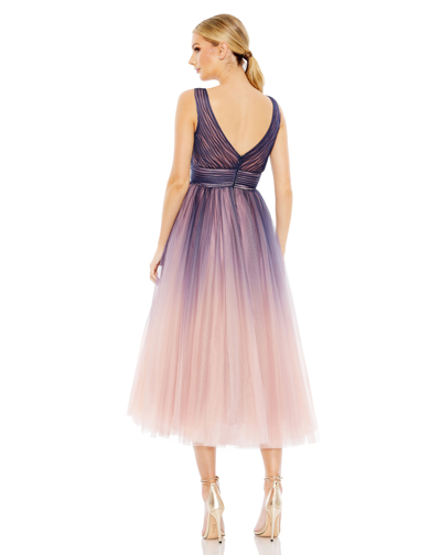 Mac Duggal Ombre Sleeveless V Neck Midi Dress - Final Sale In Indigo Ombre