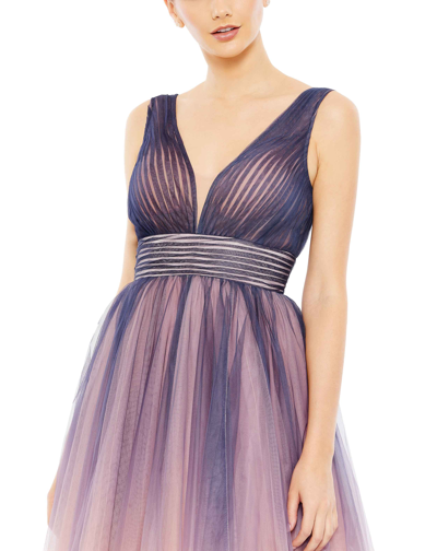 Mac Duggal Ombre Sleeveless V Neck Midi Dress - Final Sale In Indigo Ombre